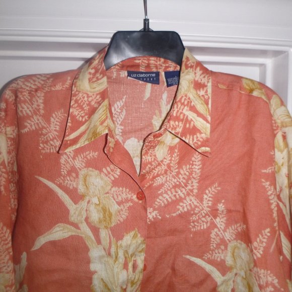 Women's Linen Button Up Long Sleeved Floral Shirt - Picture 2 of 4